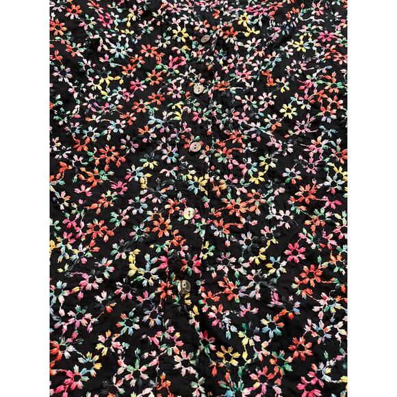 Rare Jill McGowan Black‎ Multicolor Floral Embroidered Blouse Shirt Button Small - Picture 2 of 7